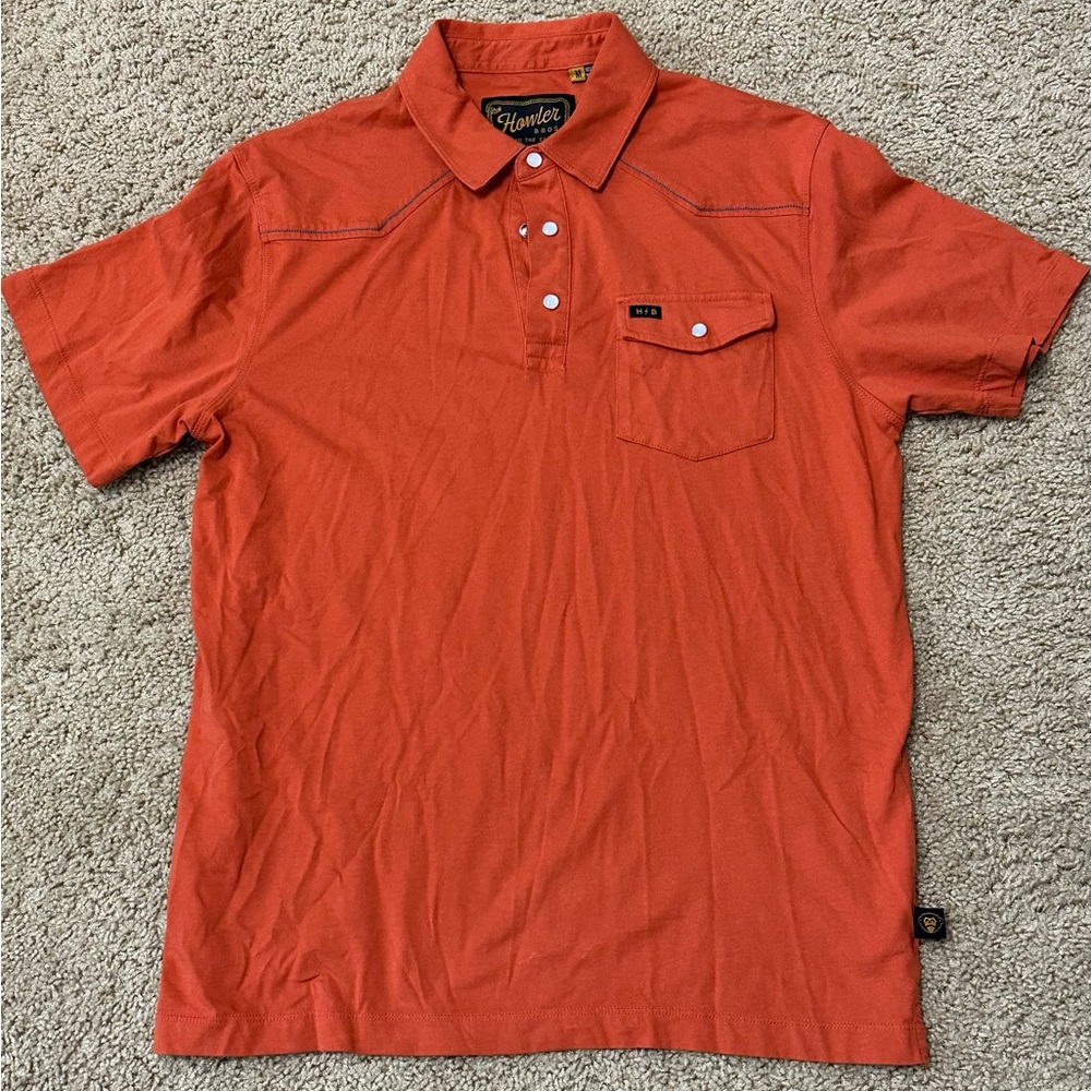 Men's Howler Bros Pearl Snap Orange Western Style Polo Shirt size Medium